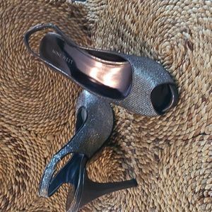 Nine West dark silver sparkle sling back